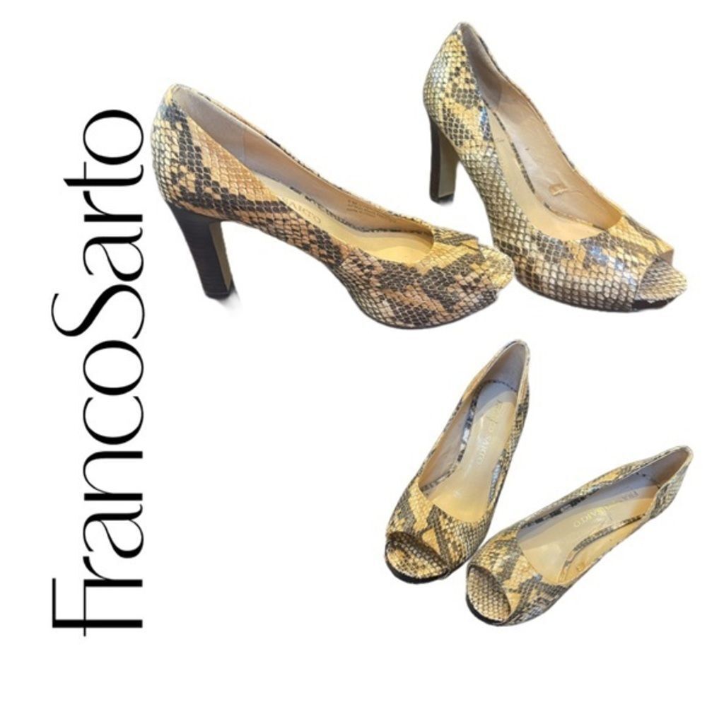 Franco Sarto Yelena Snake Python‎ Peep Toe Heels - Size 6